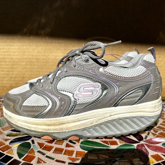 Skechers Shape Ups Athletic Sneakers Walking Toning Lace Up Synthetic Gray 8 - Picture 3 of 6